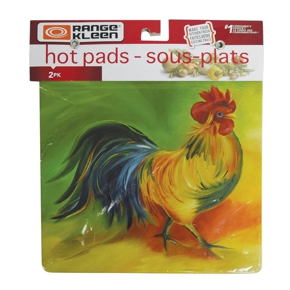 Rooster Hot Pad Trivets Range Kleen Vibrant Colorful Rooster Doodledoo Set 0f 2 - Picture 7 of 13